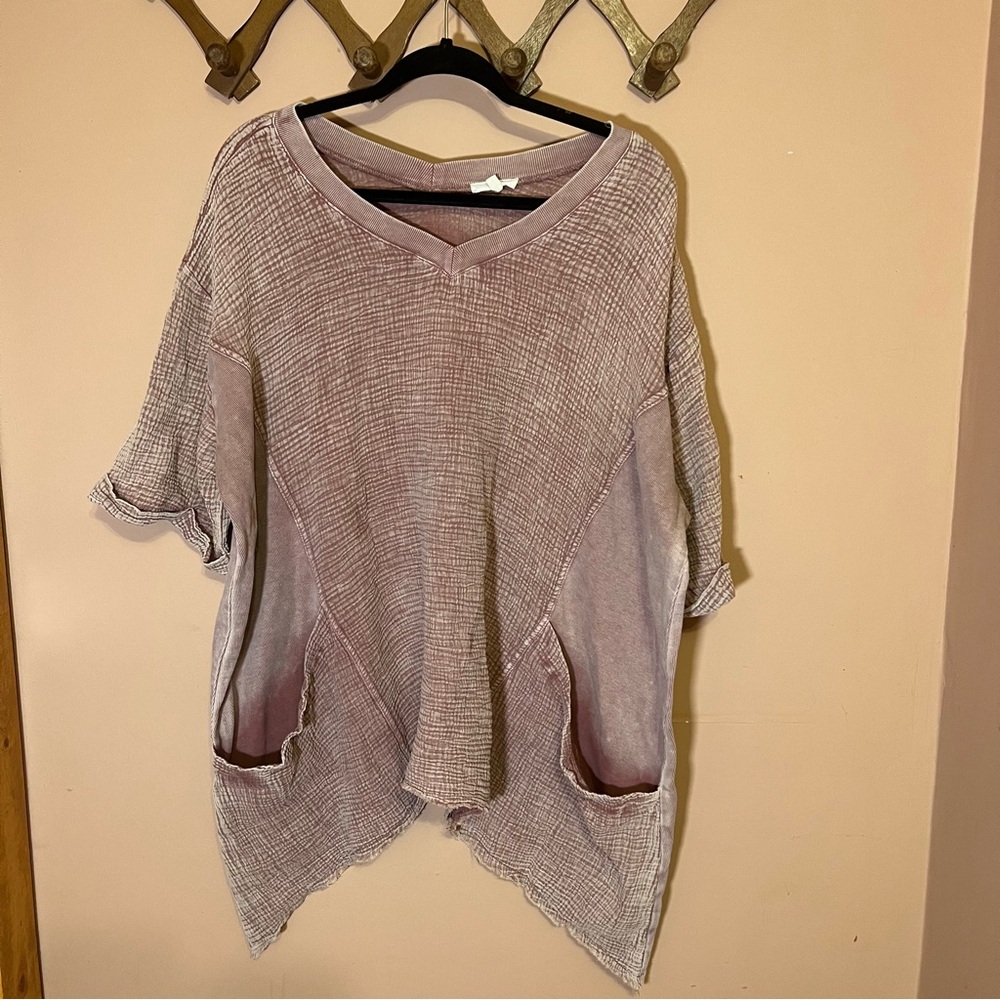 Easel Oversized Faded Rust Gauze Cotton Tunic Top with Pockets